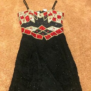 Fredericks of Hollywood Rare Vintage Black & Red bedazzled Mini Dress